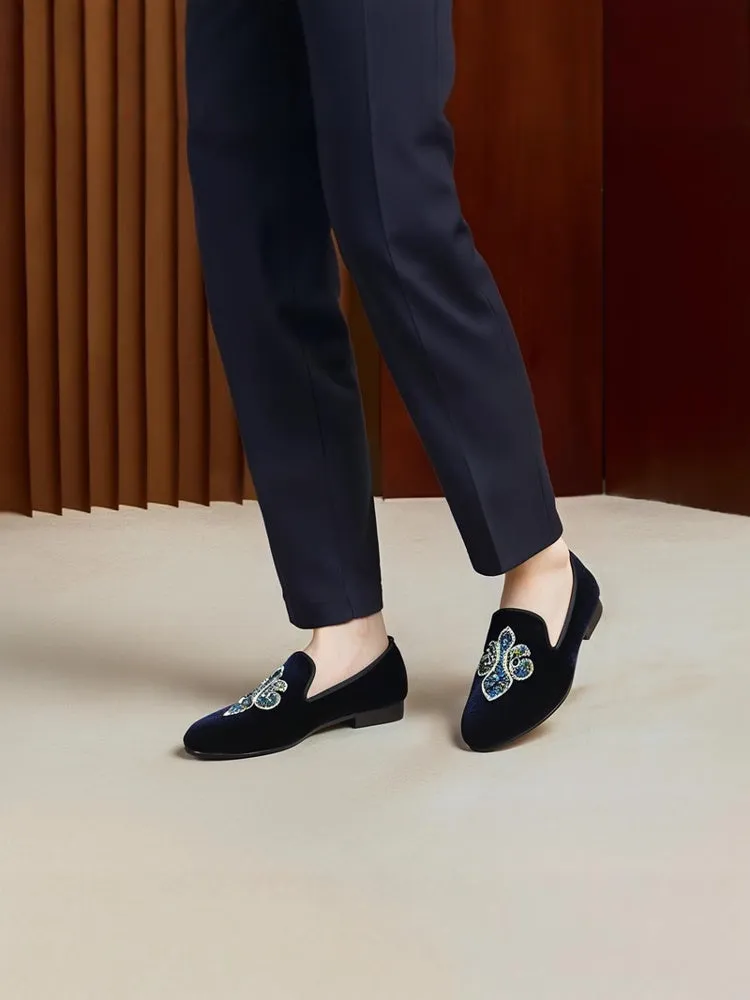 Spring and autumn shiny hot diamond loafers, fashionable and casual velvet men's shoes, European and American formal wedding shoes, smoking shoes