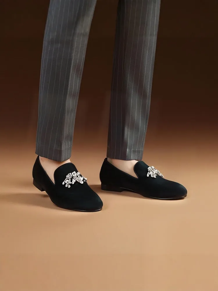 Spring and summer new imported fabric men's velvet slippers British style wedding party slip-on loafers for men
