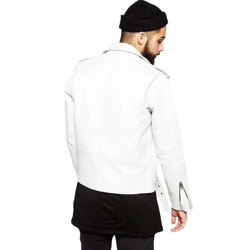 White American Heavy Biker Leather Jacket – Bold & Durable