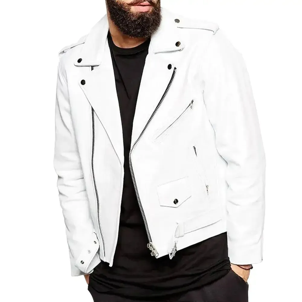 White American Heavy Biker Leather Jacket – Bold & Durable