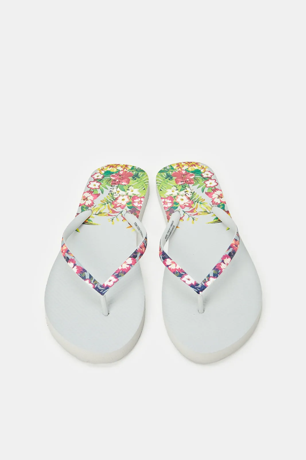 Women Grey Floral Print Flip Flop
