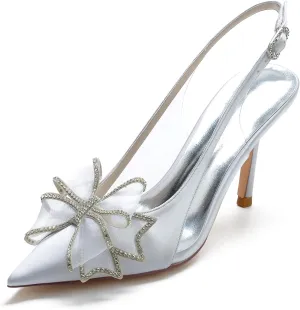 Women Pointed Toe Wedding Shoes Slingback High Heels Satin Bridal Shoes Stilettos Prom Party Dress Shoes Pumps