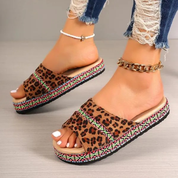 Women's Ethnic Style Leopard Print Thick-Soled Slippers 24268747S