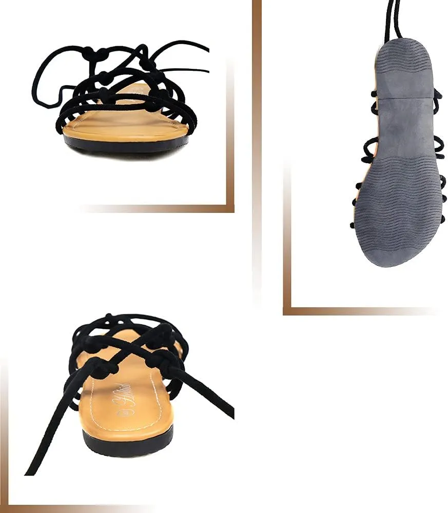 Women's Open Toe Lace Up Gladiator Flat SandalsSlip on Roman Sandals