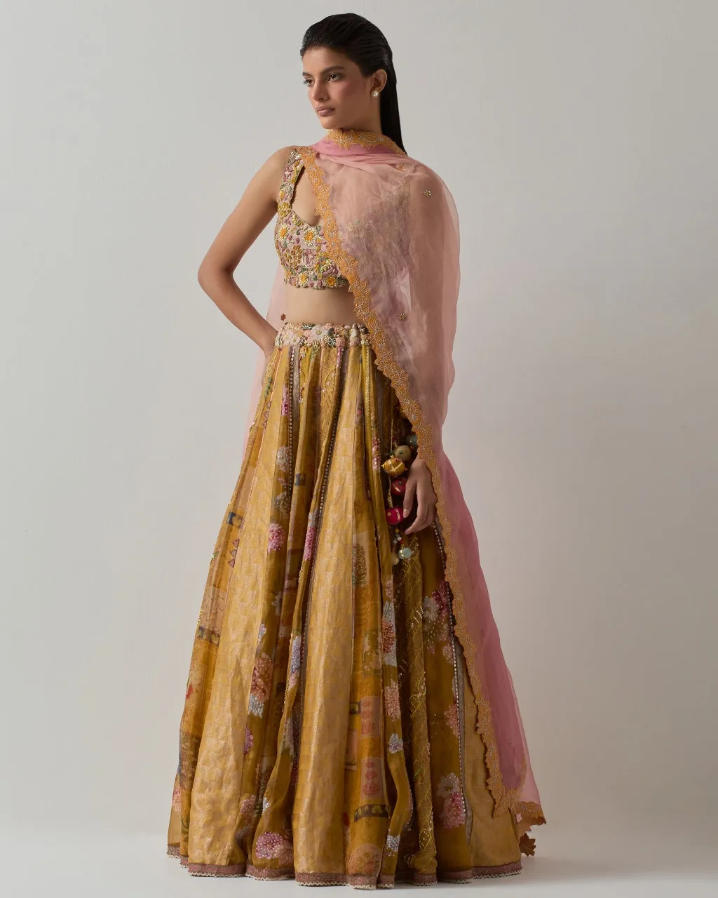 Yellow Minimal Embroidery Lehenga Set