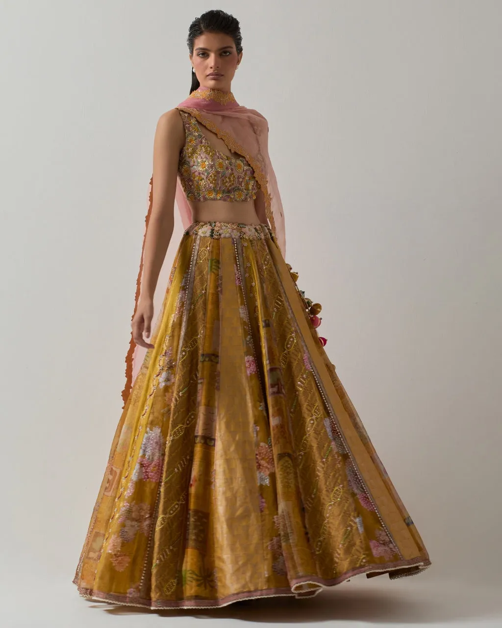 Yellow Minimal Embroidery Lehenga Set